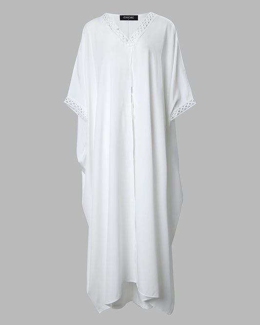 Contrast Lace High Slit Longline Top & Pants Set