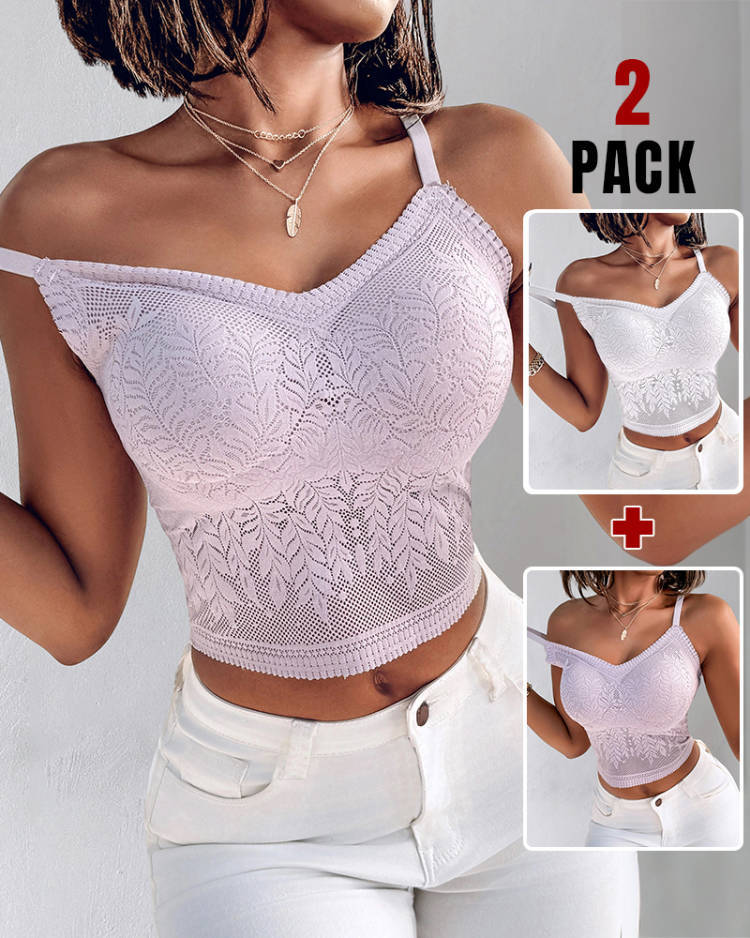 2 Pack Womens Lace V Neck Spaghetti Strap Bralette Camisoles Sexy Soft Crop Tank Top