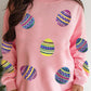 Pink Sequined Bunny Egg Easter Day Pullover Sweatshirt
