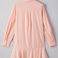 Delicacy Solid Color Flounce Hem Buttoned Turn Down Collar Dress