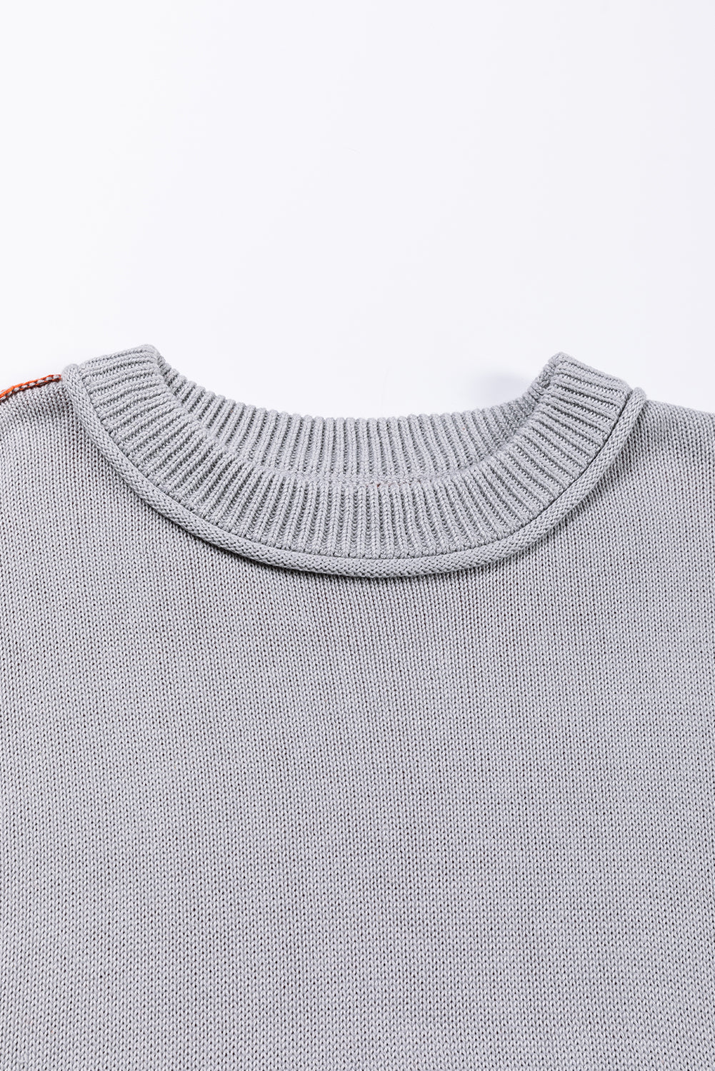 Gray Colorblock Bishop Sleeve Ribbed Trim Sweater