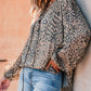 Leopard Print Long Sleeve Round Neck Tied Detail Tee Casual Top