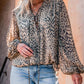 Leopard Print Long Sleeve Round Neck Tied Detail Tee Casual Top