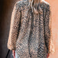 Leopard Print Long Sleeve Round Neck Tied Detail Tee Casual Top
