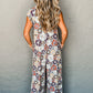 Sky Blue Floral Sleeveless Buttoned Pocketed Wide Leg Jumpsuit