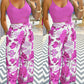 2 Piece Floral Print U Neck Spaghetti Strap Top High Waist Wide Leg Vacation Pants Set with Pocket