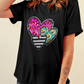 Black Trio Heart Patched Valentines Fashion Tee
