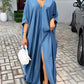 Slit Front V Neck Casual Loose Maxi Dress