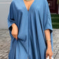 Slit Front V Neck Casual Loose Maxi Dress