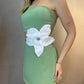 Colorblock 3D Flower Decor One Shoulder Sleeveless Dress Sexy Waist Hollow Out Slim Fit A Line Dress