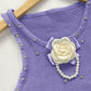 Floral Pattern Rhinestone Pearls Decor Knit Tank Top