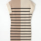 Khaki Stripe Color Block Quarter Zip Collar Short Sleeve Sweater Dress