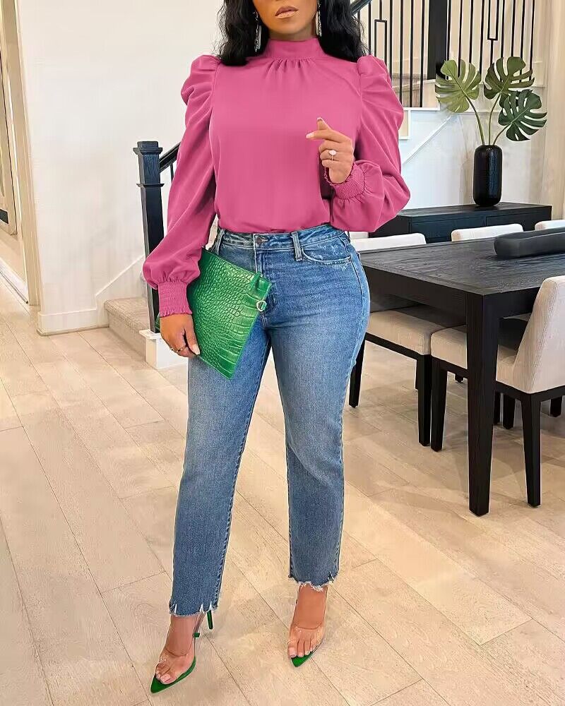 Tie Back Shirred Puff Sleeve Top