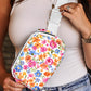 White Flower Print Buckle Wide Strap Crossbody Bag