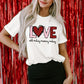 White Valentine LOVE Heart Shape Crew Neck Graphic Tee