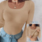 U Neck Long Sleeve Built In Bra Shirt Casual Seamless Slim Fit Top
