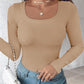 U Neck Long Sleeve Built In Bra Shirt Casual Seamless Slim Fit Top