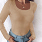 U Neck Long Sleeve Built In Bra Shirt Casual Seamless Slim Fit Top