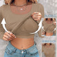 U Neck Long Sleeve Built In Bra Shirt Casual Seamless Slim Fit Top