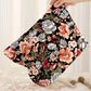 Black Flower Print Zipper Ribbed Corduroy Large Makeup Bag