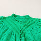 Green Flower Embroidered Hollow-out Puff Sleeve Blouse