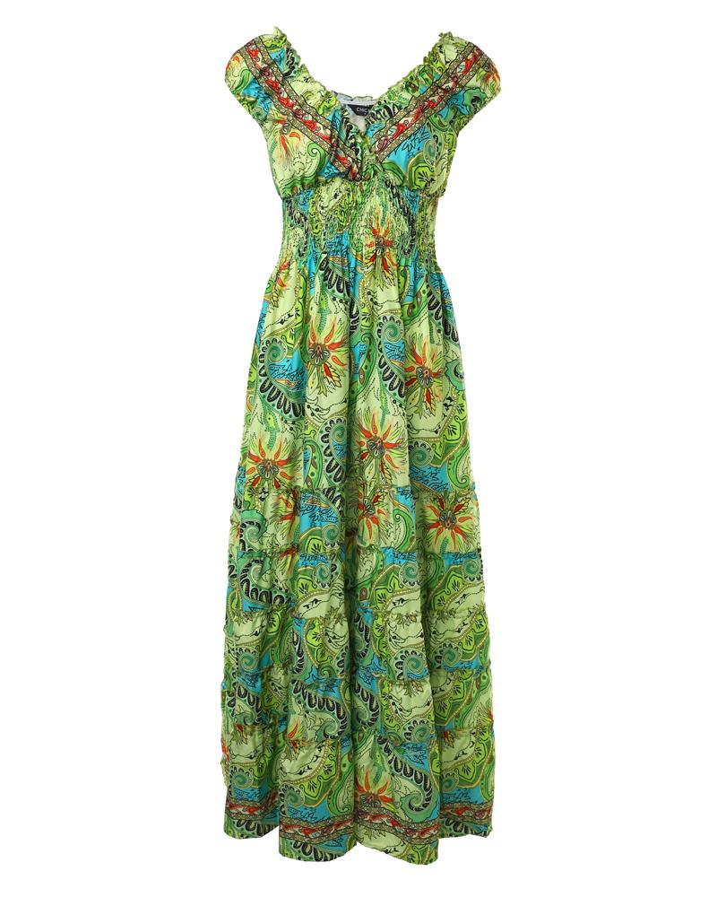 Paisley Print Shirred Short Sleeve Dress