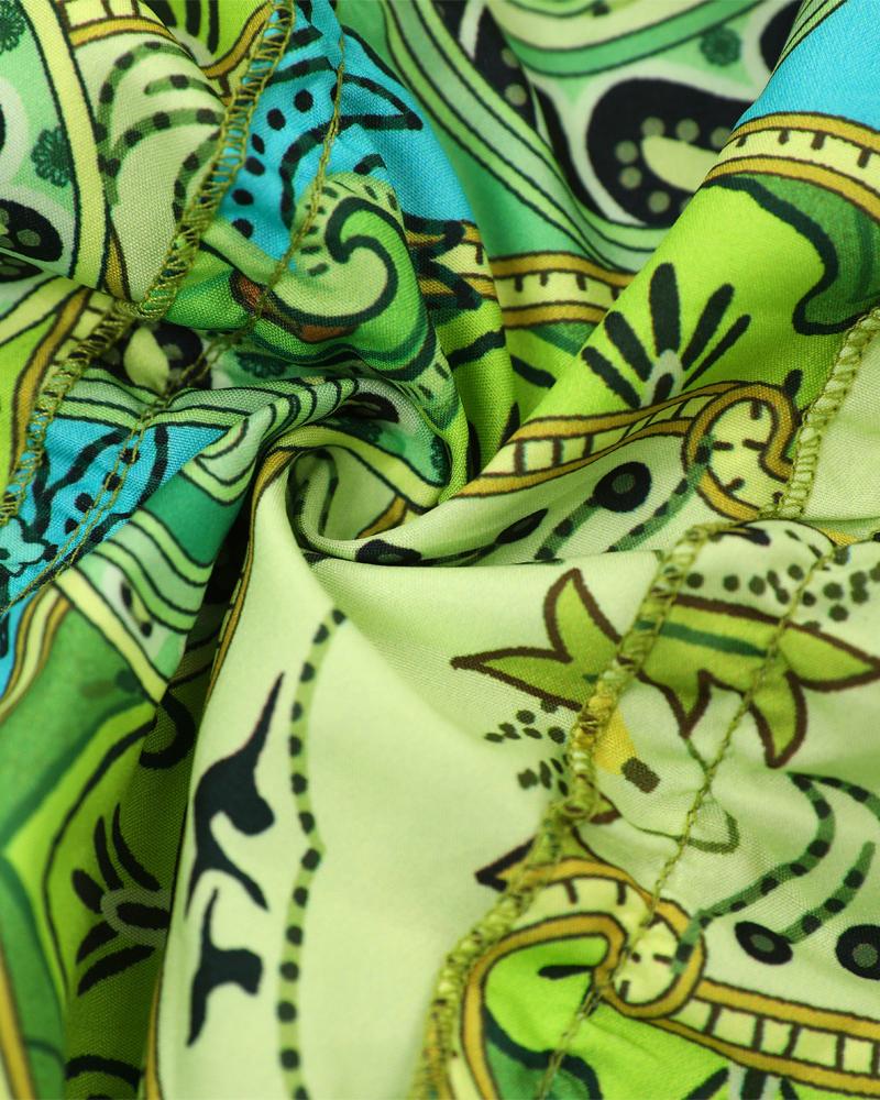 Paisley Print Shirred Short Sleeve Dress