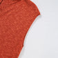 Orange Solid Color Split V Neck Short Sleeve Sweater