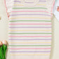 Oatmeal Colorful Striped Eyelet Knit Ruffled Sleeve Sweater T Shirt