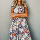 Sky Blue Floral Sleeveless Buttoned Pocketed Wide Leg Jumpsuit