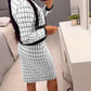 2 Pieces Outfit Plaid Print Open Front Contrast Paneled Multi Zipper Decor Crop Coat and High Waist Slim Fit Skirt Set