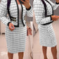 2 Pieces Outfit Plaid Print Open Front Contrast Paneled Multi Zipper Decor Crop Coat and High Waist Slim Fit Skirt Set
