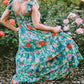 Green Floral Print Sleeveless Ruffle Tiered Maxi Dress