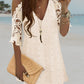 V Neck Cold Shoulder Sleeveless Lace Hem Straight Dress Vacation Dress