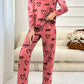 Mineral Red Valentines Heart Printed Long 2pcs Lounge Set