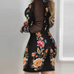 Floral Print See Through Sheer Mesh Long Sleeve Dress Sexy Turn down Collar Bodycon Mini Dress