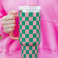 Blackish Green Checkered Print Handle Large Vacuum Cup 40OZ