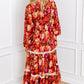 Orange Floral Print Lace Trim Patched V Neck Maxi Dress