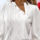 Jacquard & Argyle Pattern Asymmetrical V Neck Button Decor Long Sleeve T shirt Casual Hollow out Top