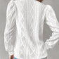 Jacquard & Argyle Pattern Asymmetrical V Neck Button Decor Long Sleeve T shirt Casual Hollow out Top