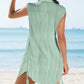 V Neck Turn down Neck Sleeveless Drawstring Hollow out Mini Dress Vacation Cover Up