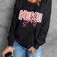 Black Floral Checkered Bow Printed Pullover Sweatshirt