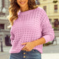 Pink Crochet Knit Drop Shoulder Sweater
