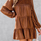 Chestnut Floral Lace Crochet Tiered Ruffled Mini Dress