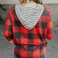 Fiery Red Christmas Plaid Striped Patchwork Drawstring Hoodie