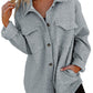 Gray Retro Quilted Flap Pocket Button Shacket