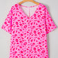 Pink Leopard V Neck Loose Short Sleeve Top