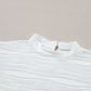White Wavy Textured Mock Neck Cap Sleeve Top