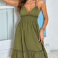 Shirred Ruffle Hem Halter Casual Dress