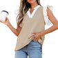 Pale Khaki Contrast V Neck Ruffled Textured Knit Top